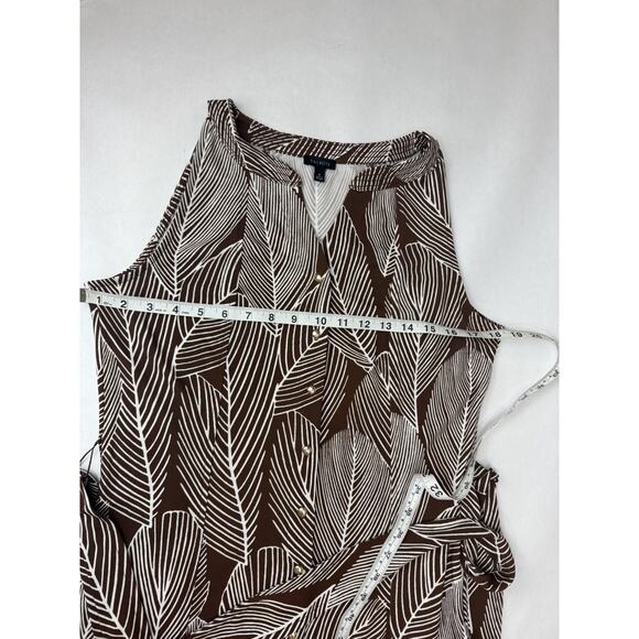 Talbots Jersey Shirtdress Linear Palms Neutral Boho Tie Packable Brown Medium - Picture 5 of 9